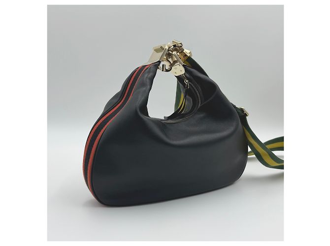 Gucci Borsa hobo grande in pelle nera Nero - vista 5