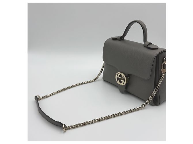 Gucci Borsa a spalla con catena e manico superiore intrecciato - Piccola Marrone - vista 7