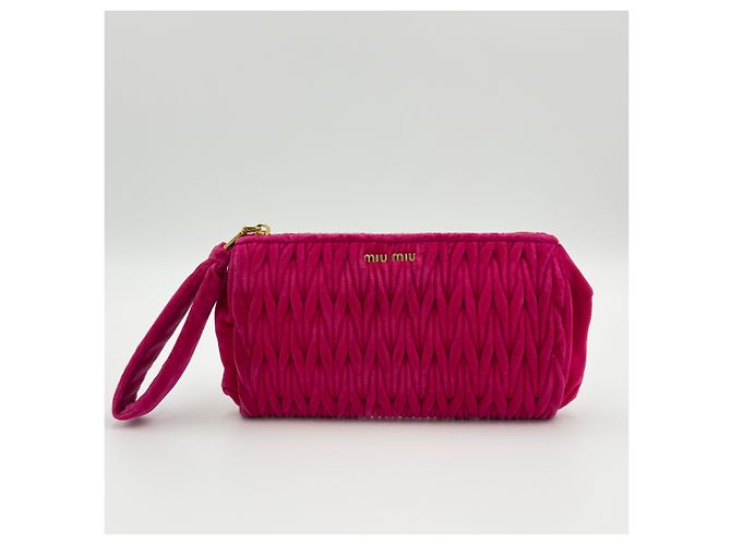 Miu Miu Pochette in velluto trapuntato rosa con tracolla - vista 3