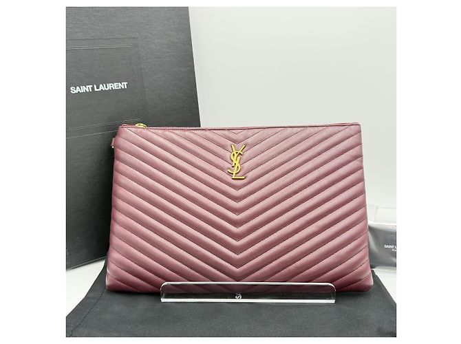Saint Laurent Clutch Grande Matelassé Monogramma Nero e Oro Rosso - vista 2