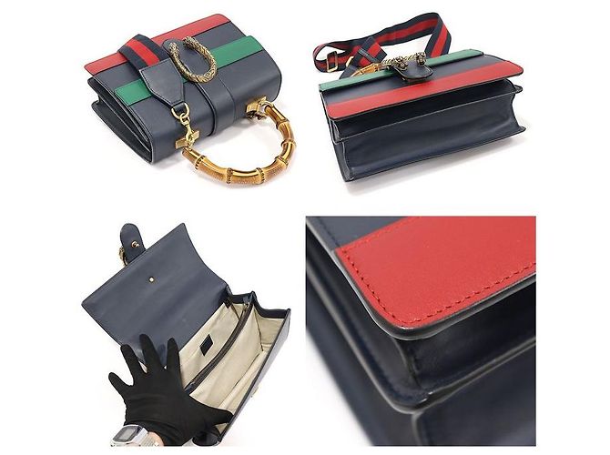 Gucci Mittelgroße Navy-Leder Dionysus Tasche mit Bambusgriff Blau - Ansicht 4