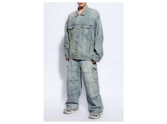 Balenciaga Chaqueta de denim oversized con estampado diagonal Azul - vista 5