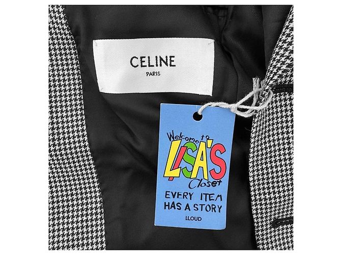 Céline Blazer de Lana Seda Houndstooth para Mujer Gris Negro - vista 8