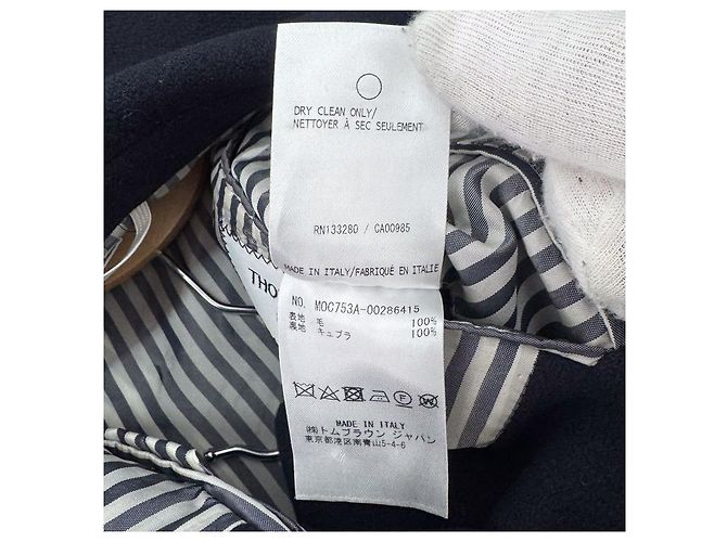 Thom Browne Chestfield Melton Gold Button Diagonal Wool Coat Navy Size Blue - view 11