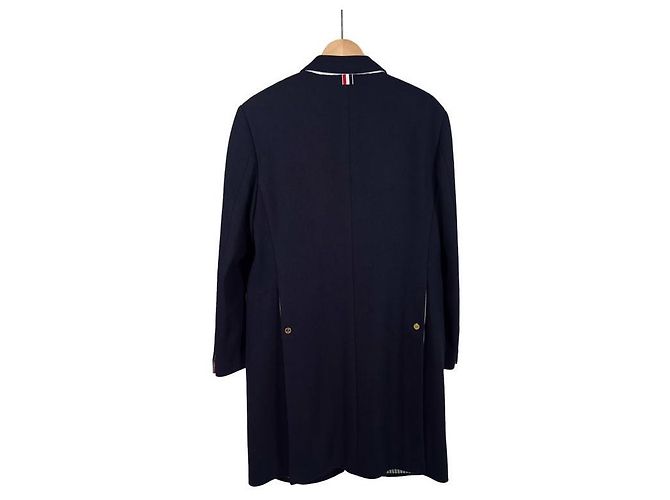 Thom Browne Chestfield Melton Gold Button Diagonal Wool Coat Navy Size Blue - view 4