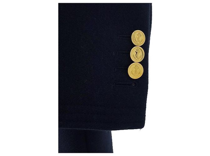 Thom Browne Chestfield Melton Gold Button Diagonal Wool Coat Navy Size Blue - view 6