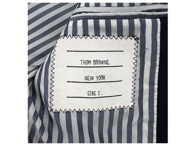 Thom Browne Chestfield Melton Gold Button Diagonal Wool Coat Navy Size Blue - view 9