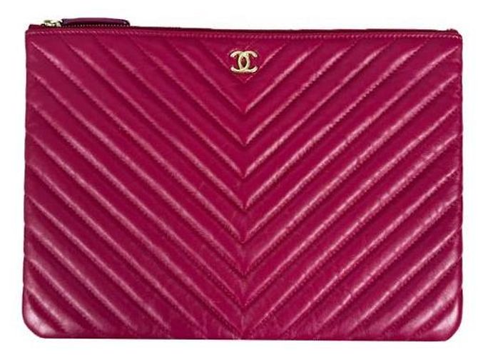 Chanel Clutch in agnello Chevron Classico Borgogna Oro Medio Nuovo Rosso - vista 2