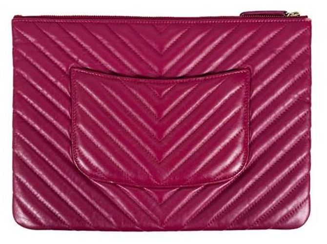 Chanel Clutch in agnello Chevron Classico Borgogna Oro Medio Nuovo Rosso - vista 4