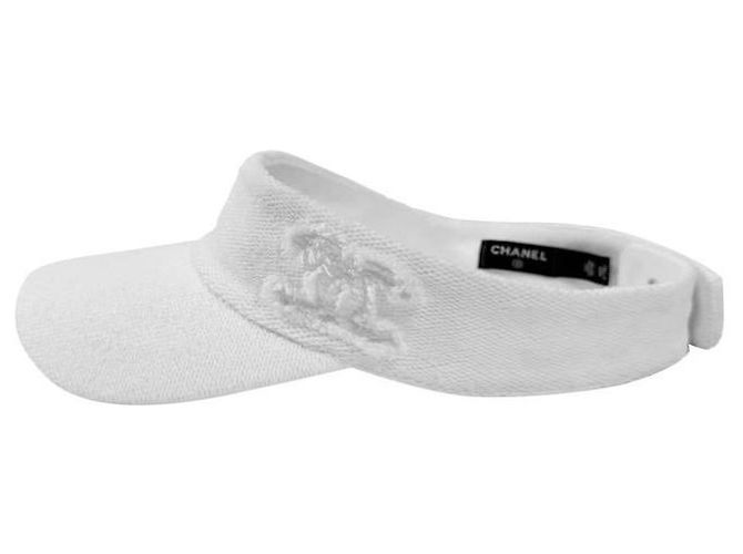 Chanel Sombrero de sol de algodón blanco con logo CC Coco para mujeres - vista 4