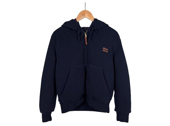 Miu Miu Giacca con cappuccio in lana e cashmere per donna - Blu - vista 3