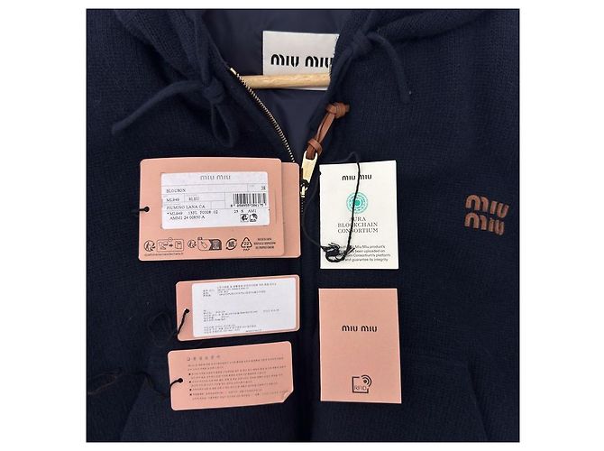 Miu Miu Giacca con cappuccio in lana e cashmere per donna - Blu - vista 9