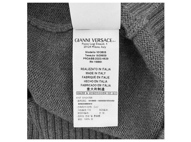 Versace Herrenpullover aus Wolle mit Milano-Stich und gesticktem Logo - Grau Braun - Ansicht 10