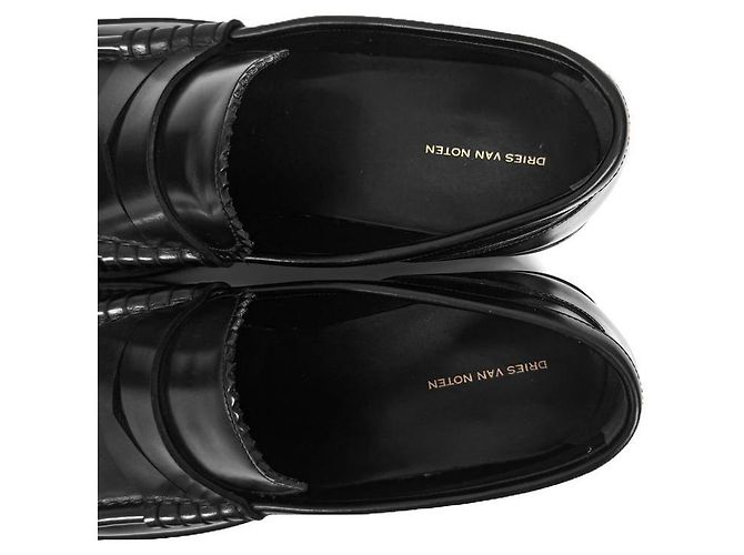 Dries Van Noten Mocassini in pelle a punta quadrata neri Nero - vista 12