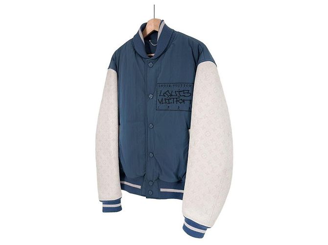 Louis Vuitton Men's Mixed Leather Teddy Varsity Blouson Blue - view 2