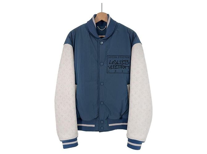 Louis Vuitton Men's Mixed Leather Teddy Varsity Blouson Blue - view 3