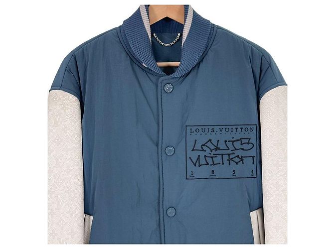 Louis Vuitton Men's Mixed Leather Teddy Varsity Blouson Blue - view 5