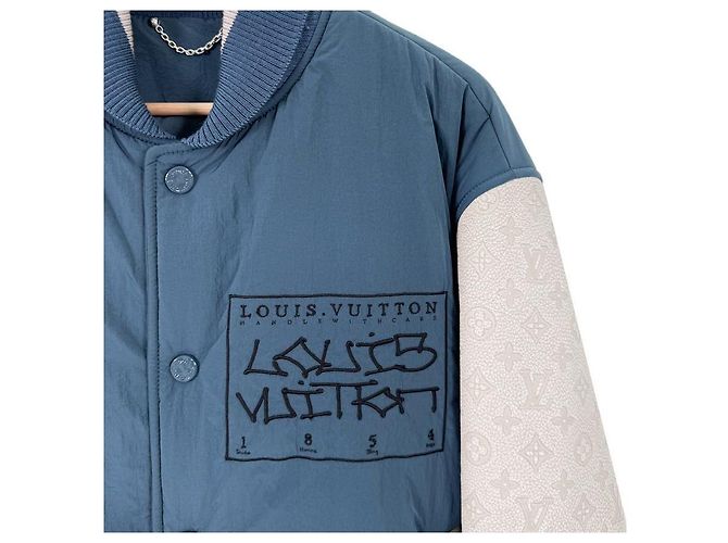 Louis Vuitton Men's Mixed Leather Teddy Varsity Blouson Blue - view 7