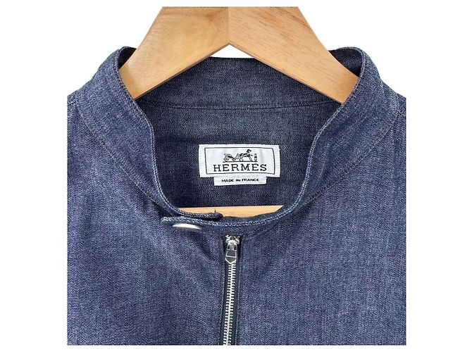 Hermès Men's Madison Collar Zip Jacket Indigo Blue - view 10