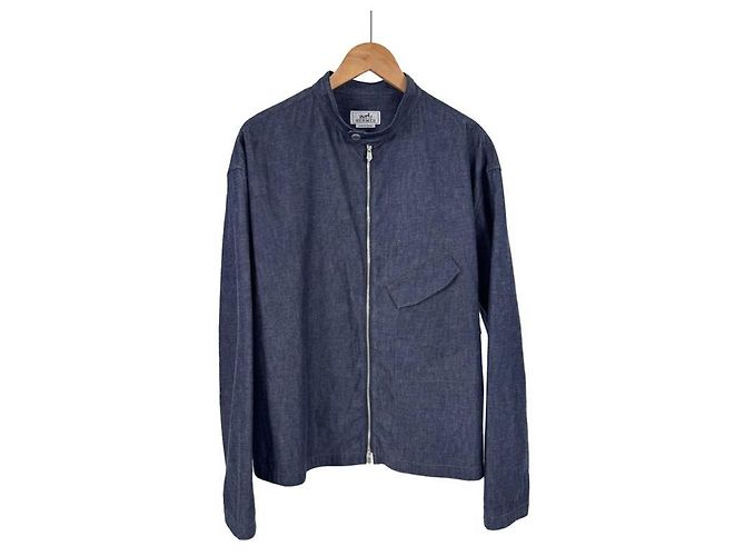 Hermès Men's Madison Collar Zip Jacket Indigo Blue - view 3