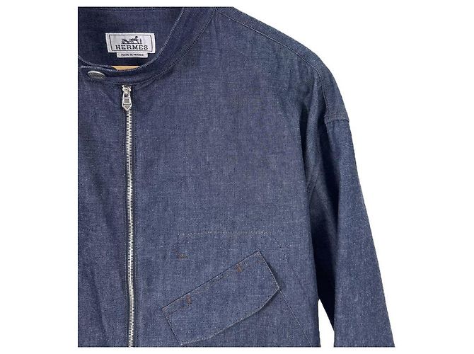 Hermès Men's Madison Collar Zip Jacket Indigo Blue - view 6