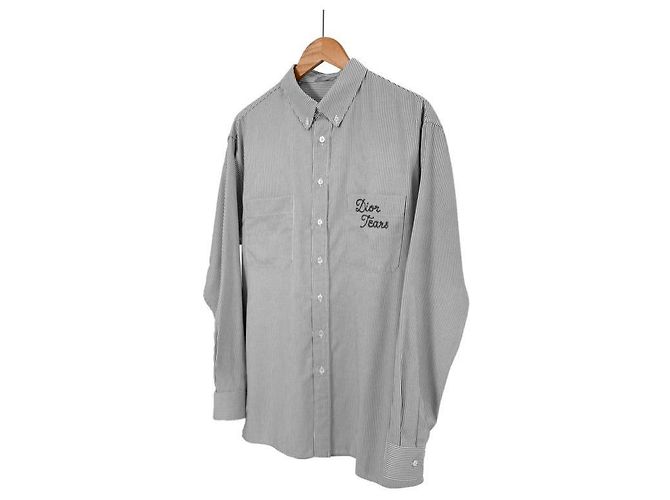 Dior Camicia Oxford in cotone a righe grigia per uomo Marrone - vista 2