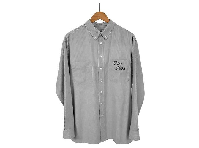 Dior Camicia Oxford in cotone a righe grigia per uomo Marrone - vista 3