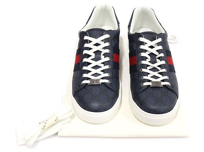 Gucci Sneakers Ace da uomo in tela GG Supreme nero marino con WEB - vista 2