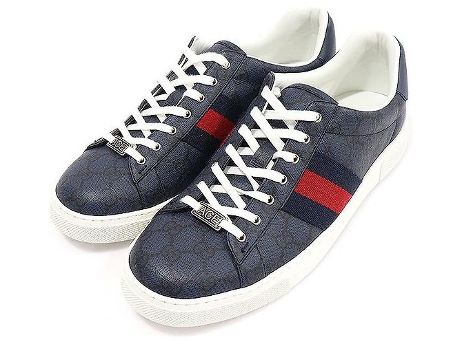 Gucci Sneakers Ace da uomo in tela GG Supreme nero marino con WEB - vista 3