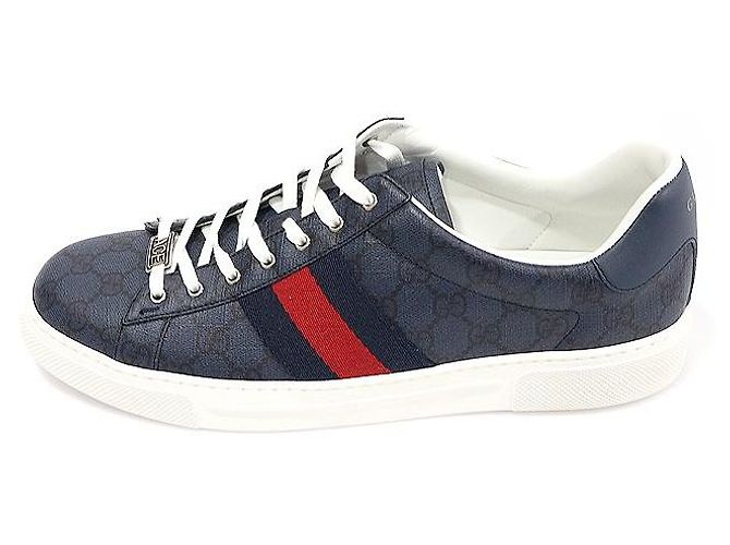 Gucci Sneakers Ace da uomo in tela GG Supreme nero marino con WEB - vista 4