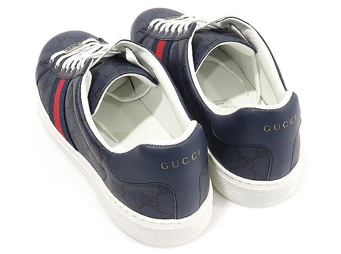Gucci Sneakers Ace da uomo in tela GG Supreme nero marino con WEB - vista 5