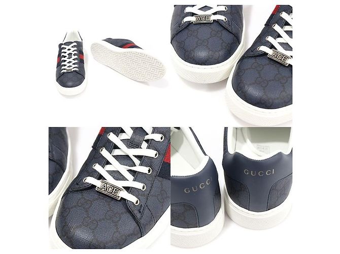 Gucci Sneakers Ace da uomo in tela GG Supreme nero marino con WEB - vista 6