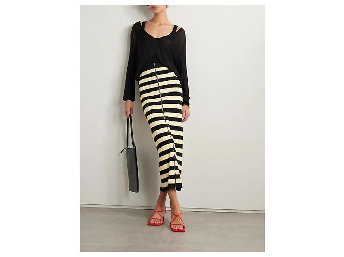 Falda maxi de punto a rayas Nanushka Negro Beige - vista 6