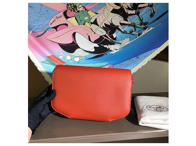 Borsa a spalla Hermès in pelle EL rosso salmone fibbia argento - vista 3