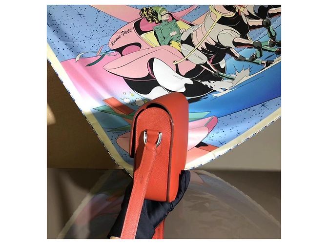 Borsa a spalla Hermès in pelle EL rosso salmone fibbia argento - vista 4