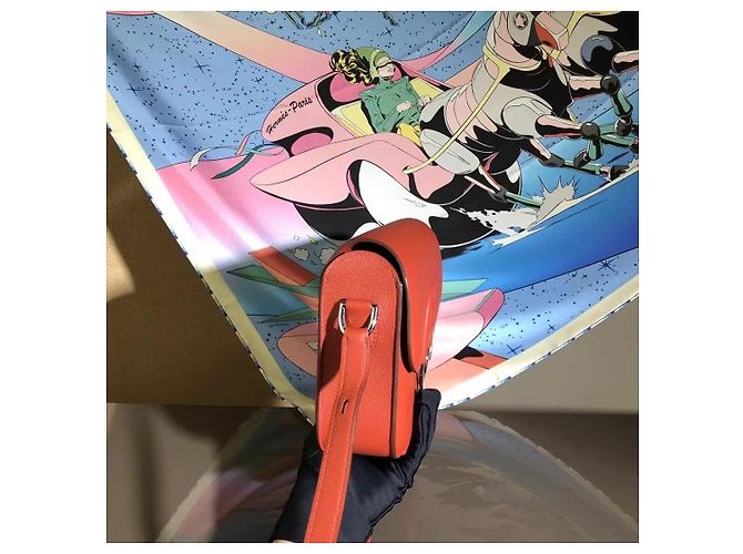 Borsa a spalla Hermès in pelle EL rosso salmone fibbia argento - vista 5