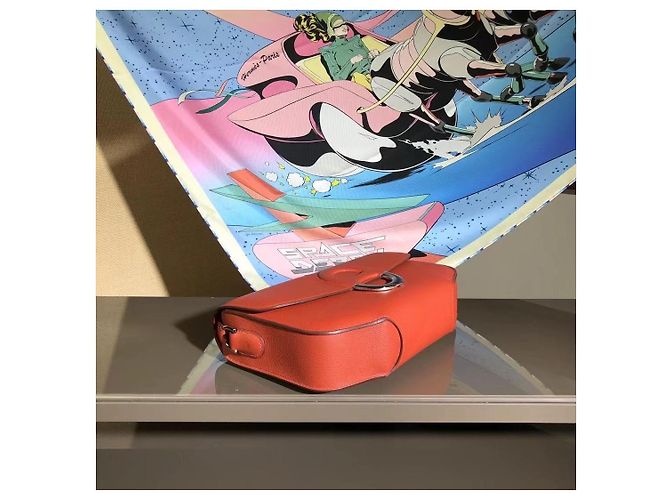 Borsa a spalla Hermès in pelle EL rosso salmone fibbia argento - vista 6