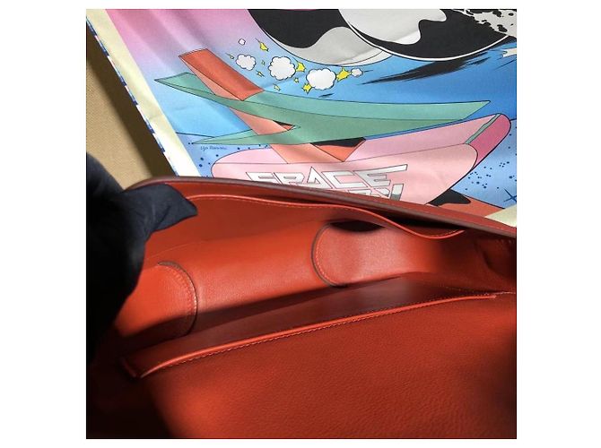 Borsa a spalla Hermès in pelle EL rosso salmone fibbia argento - vista 7