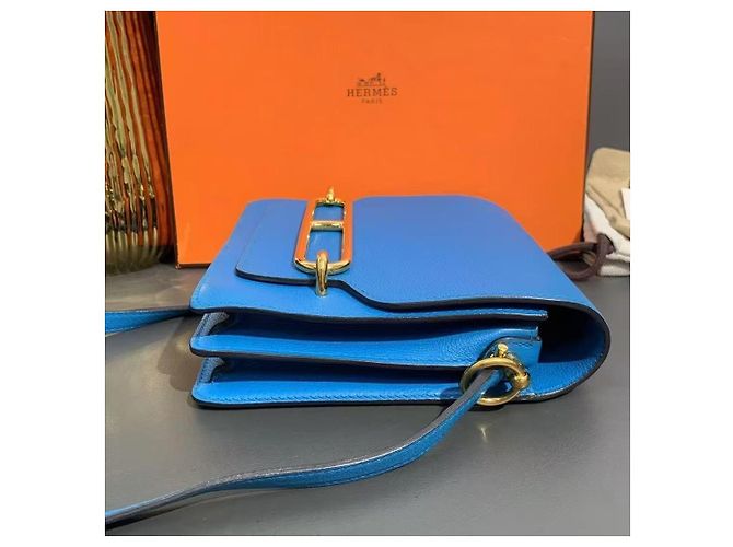 Borsa Hermès Loveuris 19 in pelle blu tanzanite - vista 3