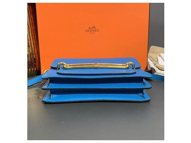 Borsa Hermès Loveuris 19 in pelle blu tanzanite - vista 4