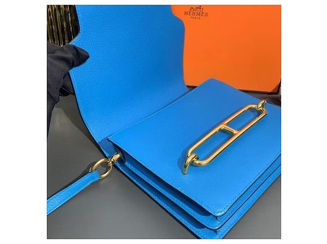 Borsa Hermès Loveuris 19 in pelle blu tanzanite - vista 5