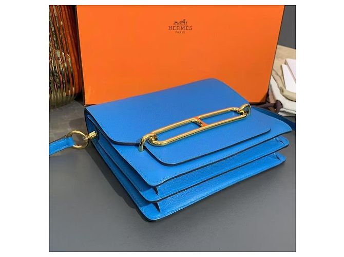 Borsa Hermès Loveuris 19 in pelle blu tanzanite - vista 8