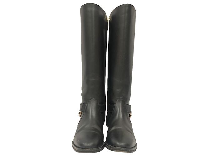 Timeless Schwarze Leder-Reitstiefel Chanel CC Chain - Ansicht 2
