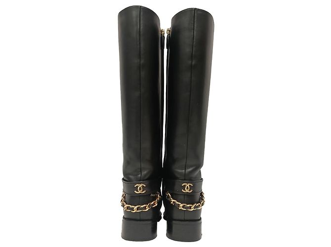 Timeless Schwarze Leder-Reitstiefel Chanel CC Chain - Ansicht 3