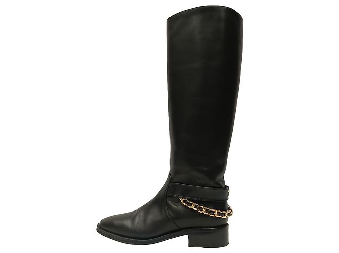 Timeless Schwarze Leder-Reitstiefel Chanel CC Chain - Ansicht 4