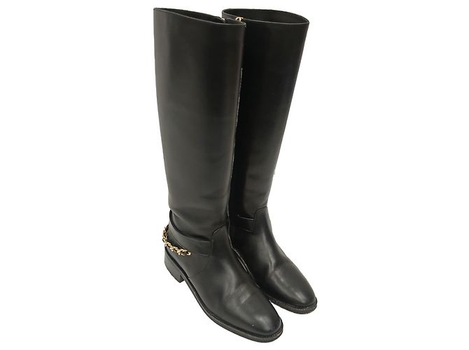 Timeless Schwarze Leder-Reitstiefel Chanel CC Chain - Ansicht 5