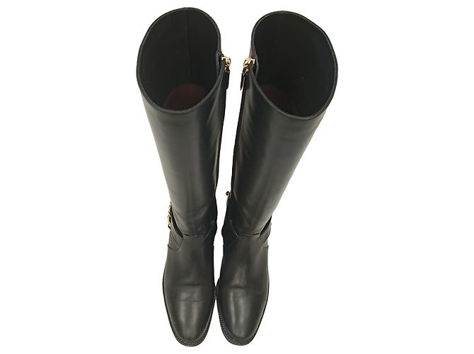 Timeless Schwarze Leder-Reitstiefel Chanel CC Chain - Ansicht 6