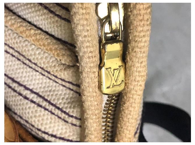 Louis Vuitton Borsa Tote a Righe in Tela Beige Blu scuro - vista 8