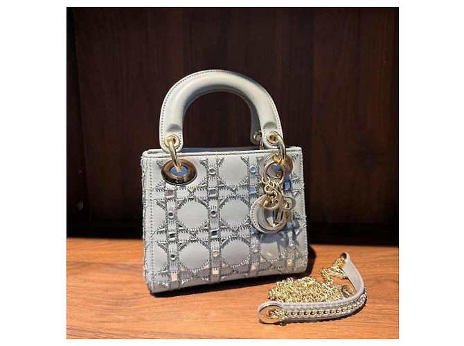 Borsa Dior Duchess con perle grigie a tre parti in agnello Grigio - vista 2