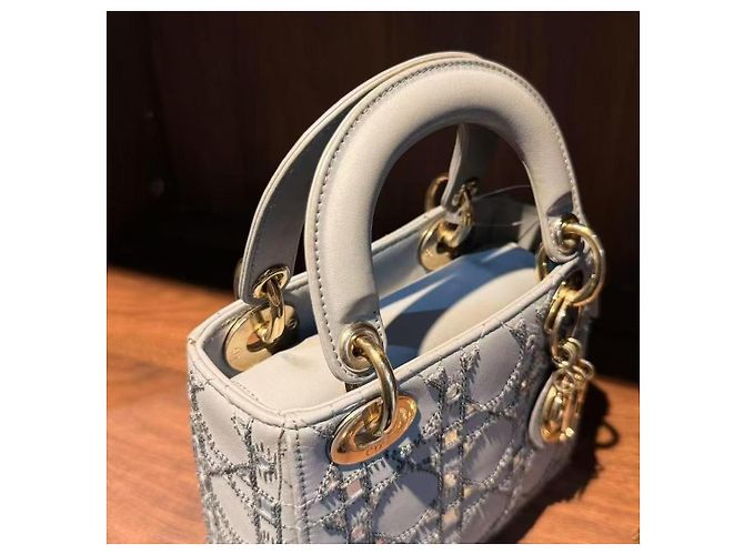 Borsa Dior Duchess con perle grigie a tre parti in agnello Grigio - vista 3